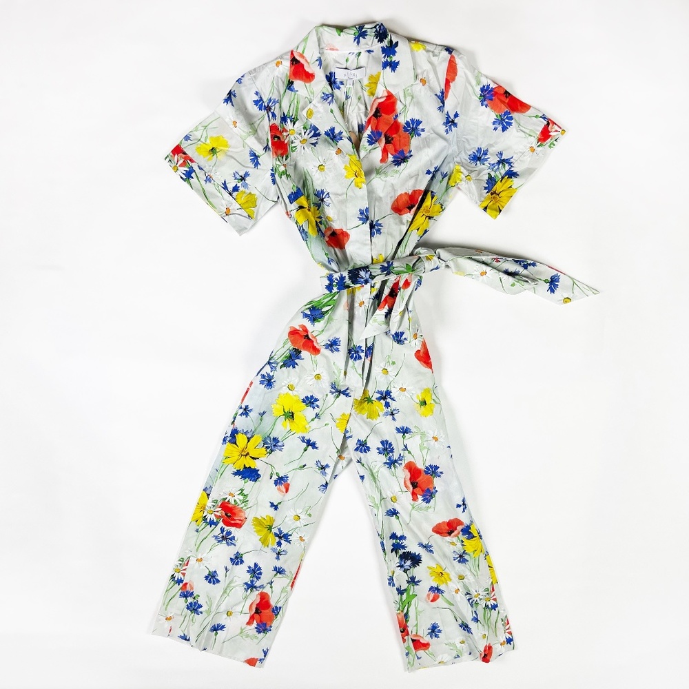 Lela Rose White Floral Jumpsuit with Red, Yellow & Blue Print - Picture 1 of 3